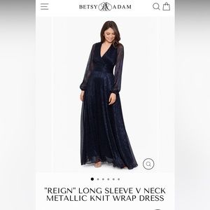 Betsy & Adam, maxi dress with long sleeves, shimmery navy